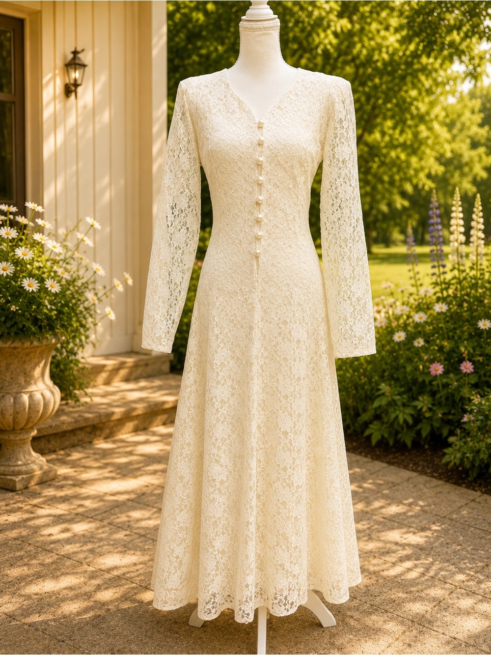 All that Jazz Vintage Cream Lace Long Sleeve A-Line Wedding Dress